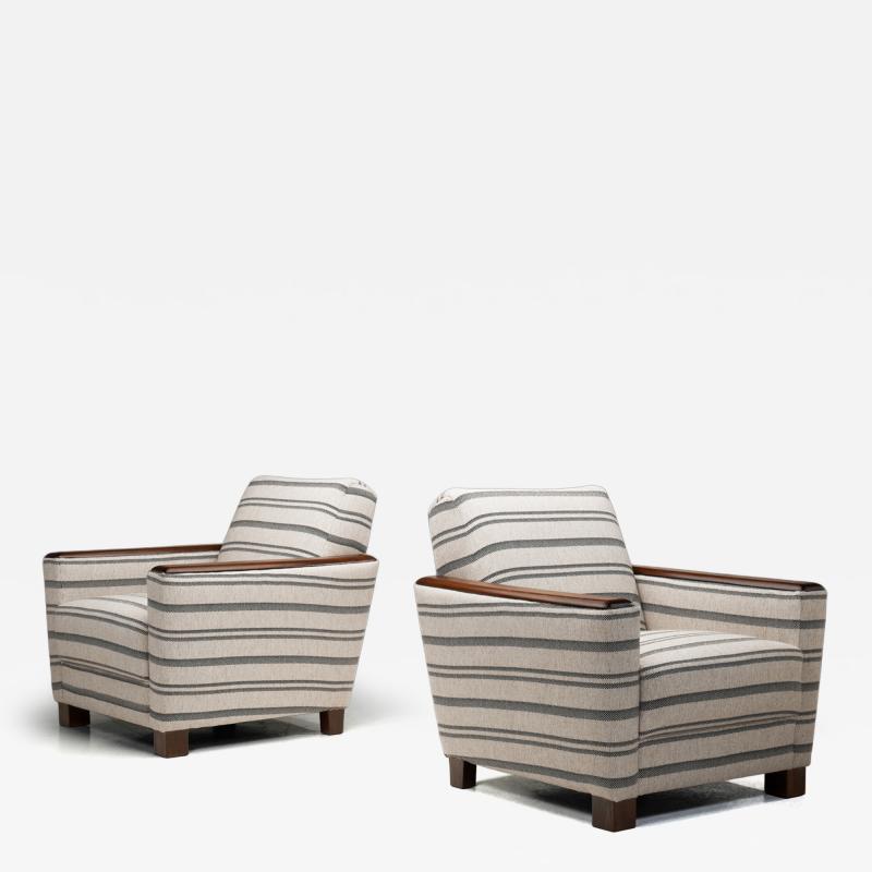 Pair of Striped Armchairs with Wooden Frame Europe 20th Century