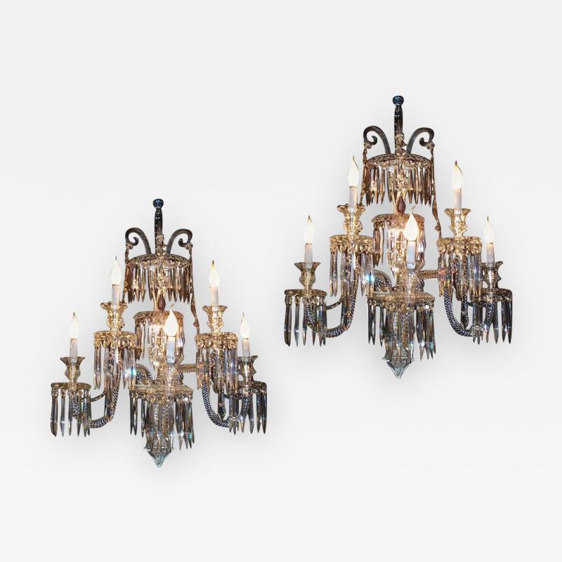 Pair of Superb French Baccarat Crystal Five Light Sconces