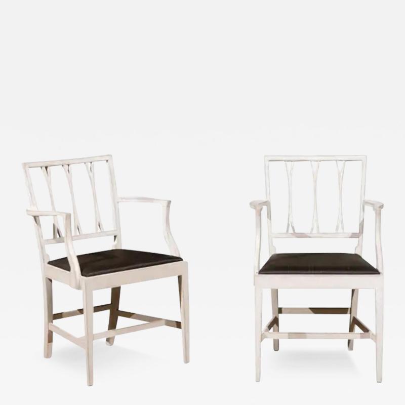 Pair of Swedish 1910s Painted Wood Armchairs with Carved Splats and Stretchers
