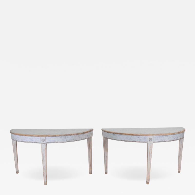 Pair of Swedish 19th Century Gustavian Style Demi Lune Tables