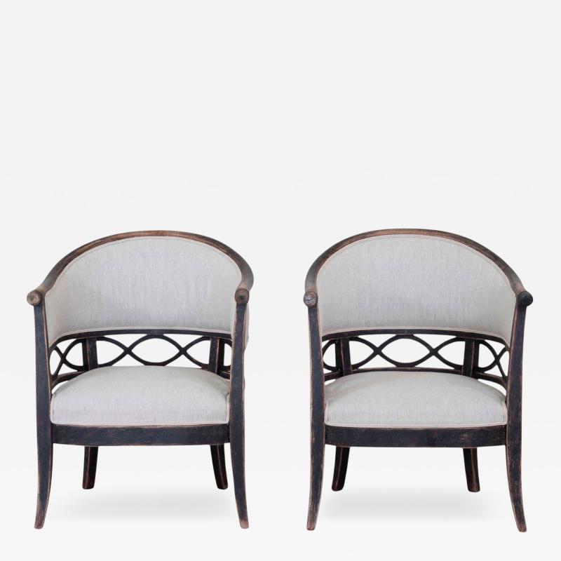 Pair of Swedish 20th Century Barrel Back Armchairs