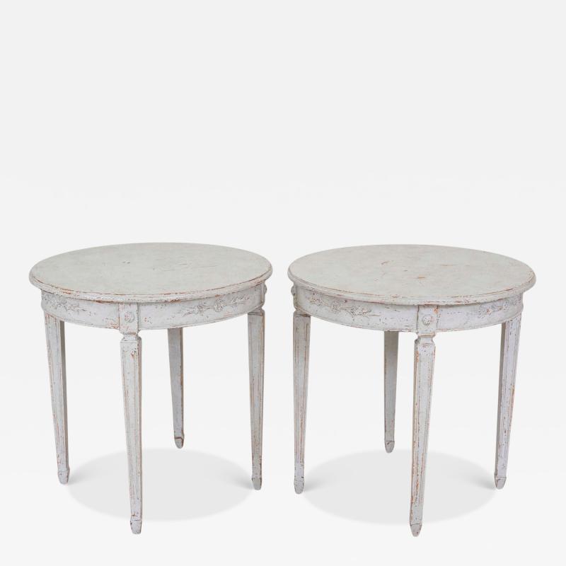 Pair of Swedish 20th Century Carved Round Tables