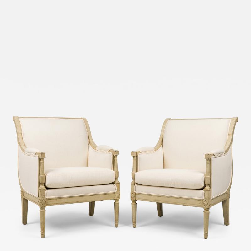 Pair of Swedish Beige Upholstered Bergere Armchairs