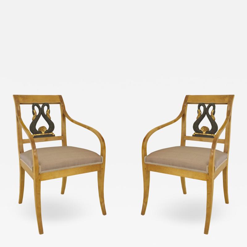 Pair of Swedish Biedermeier Gilt Arm Chairs