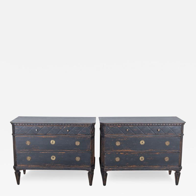 Pair of Swedish Black Painted Commodes with Brass Hardware 20th Century