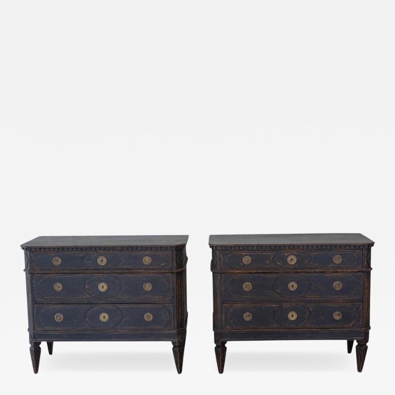 Pair of Swedish Black Painted Three Drawer Chests Circa 1900