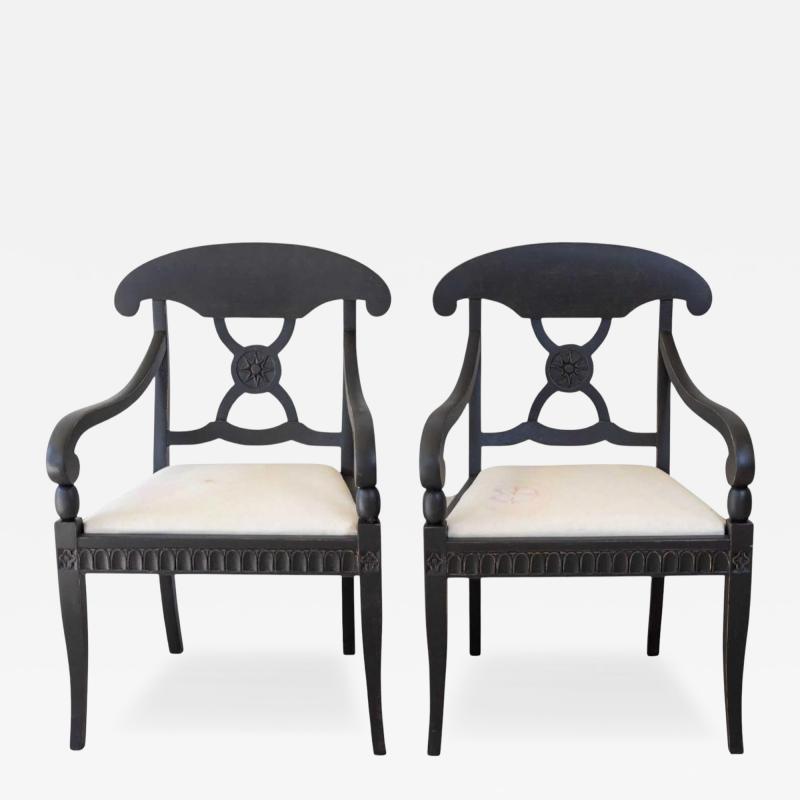 Pair of Swedish Ebonized Neoclassical Armchairs Circa 1880