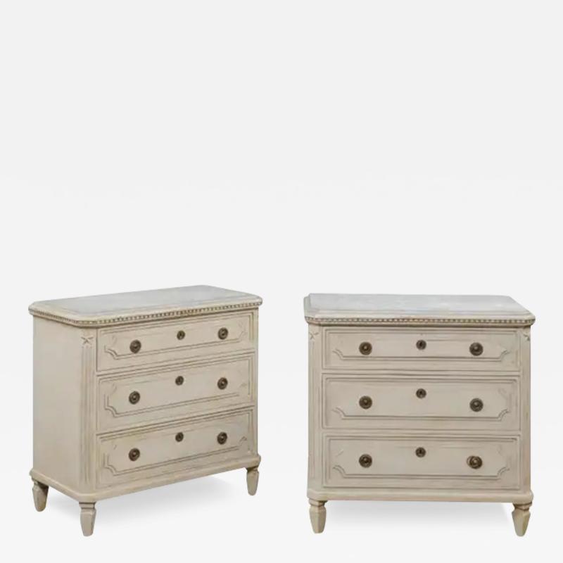 Pair of Swedish Gustavian Style 1890s Painted Chests with Carved Stars