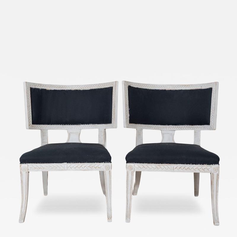 Pair of Swedish Gustavian Style Chairs with Dark Blue Upholstery