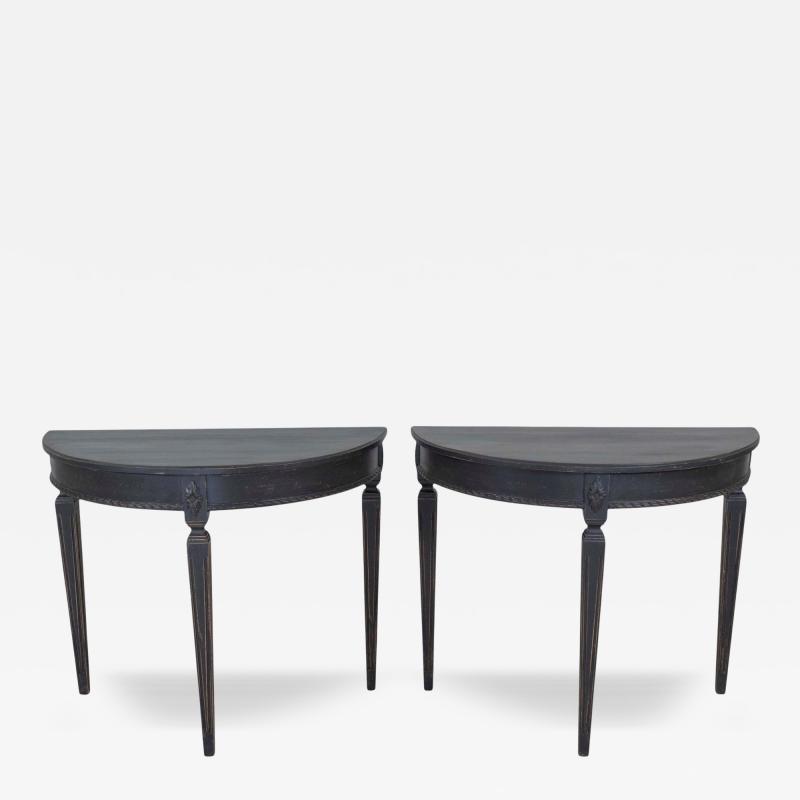 Pair of Swedish Gustavian Style Demi Lune Console Tables