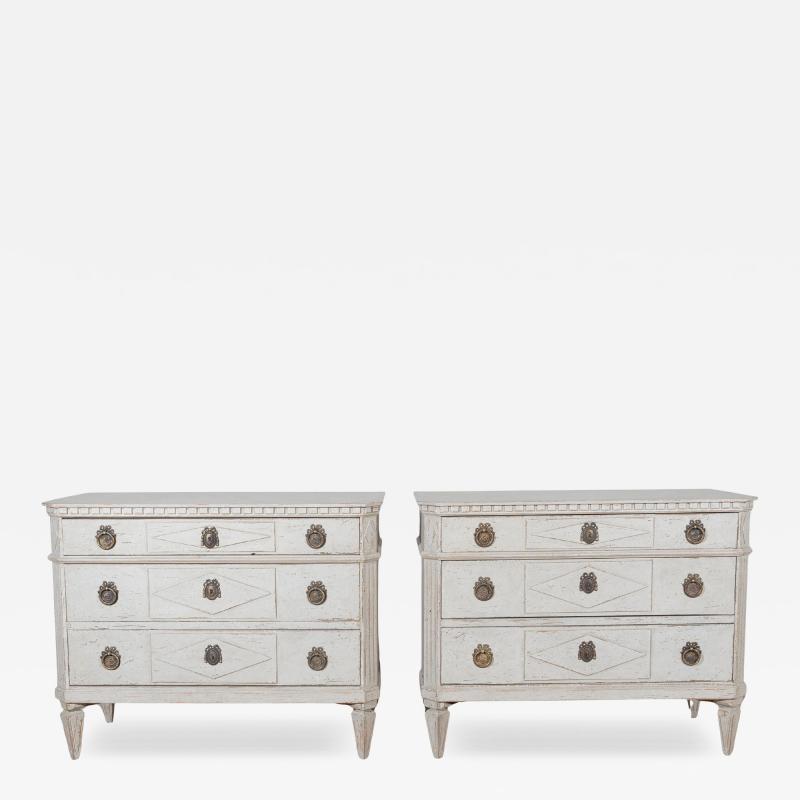 Pair of Swedish Gustavian Style Painted Chests of Drawers Early 20th Century