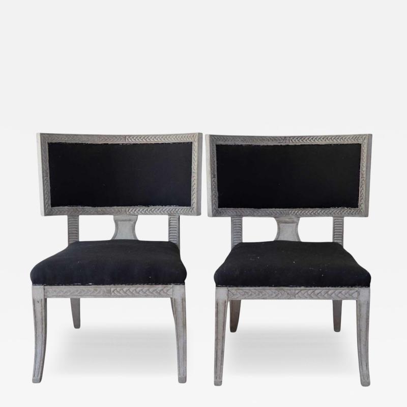 Pair of Swedish Klismos Chairs Wood and Fabric 20th Century Design