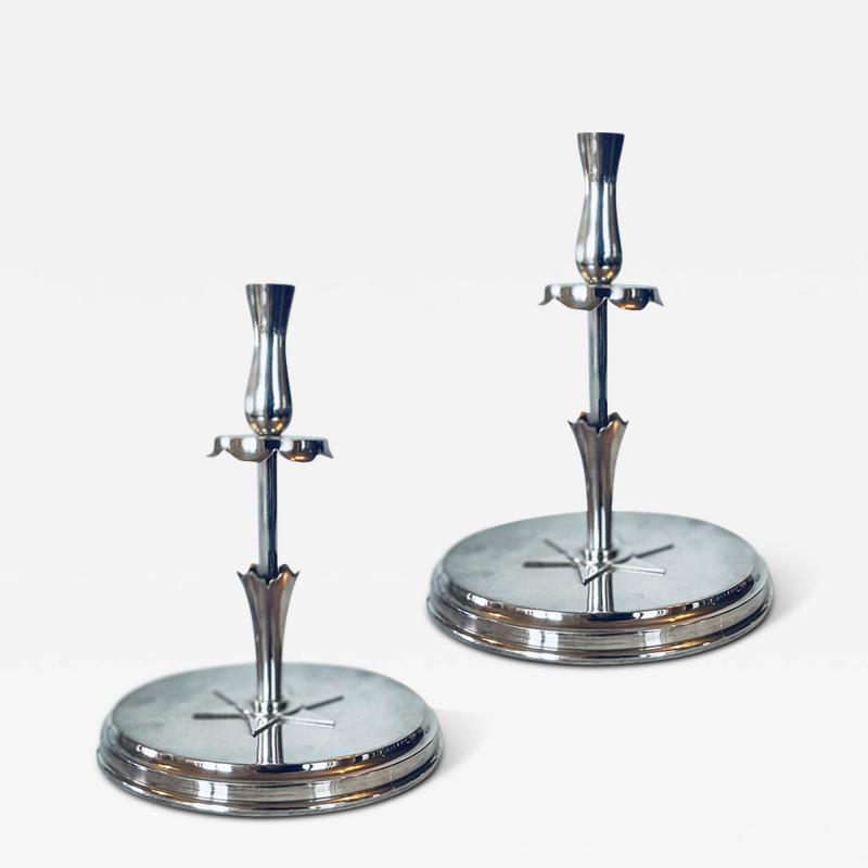 Pair of Swedish Modern Classicism silvered candle holders