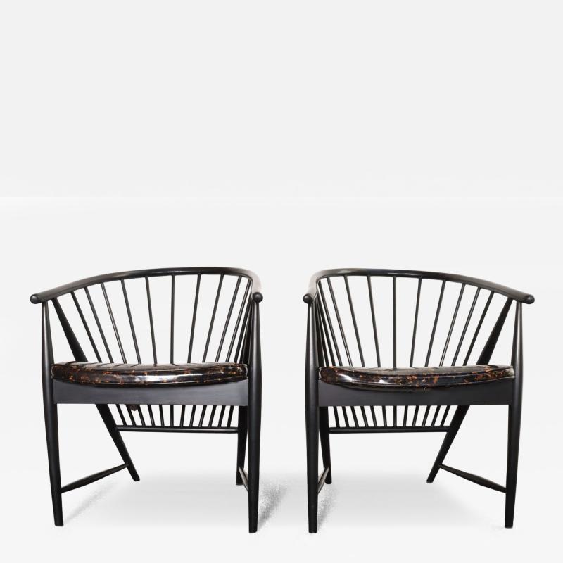 Pair of Swedish Modern Ebonized Beechwood Sunfeather Arm Chairs by Sonna Rosen