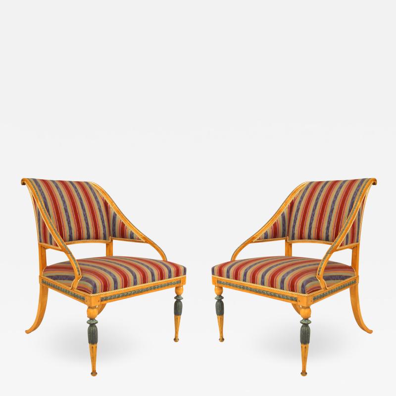 Pair of Swedish Neoclassic Striped Arm Chairs