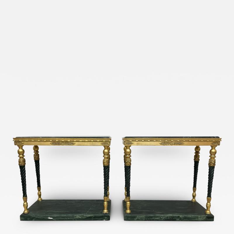 Pair of Swedish Neoclassical Maison Jansen Style Marble Top Consoles
