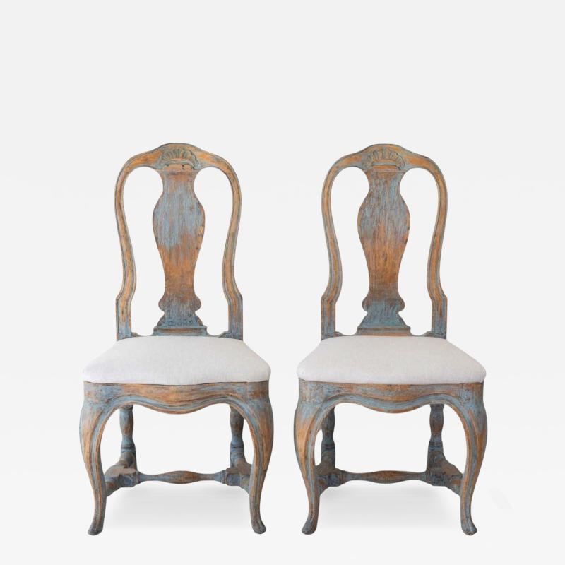 Pair of Swedish Rococo Revival Chairs in Blue Paint