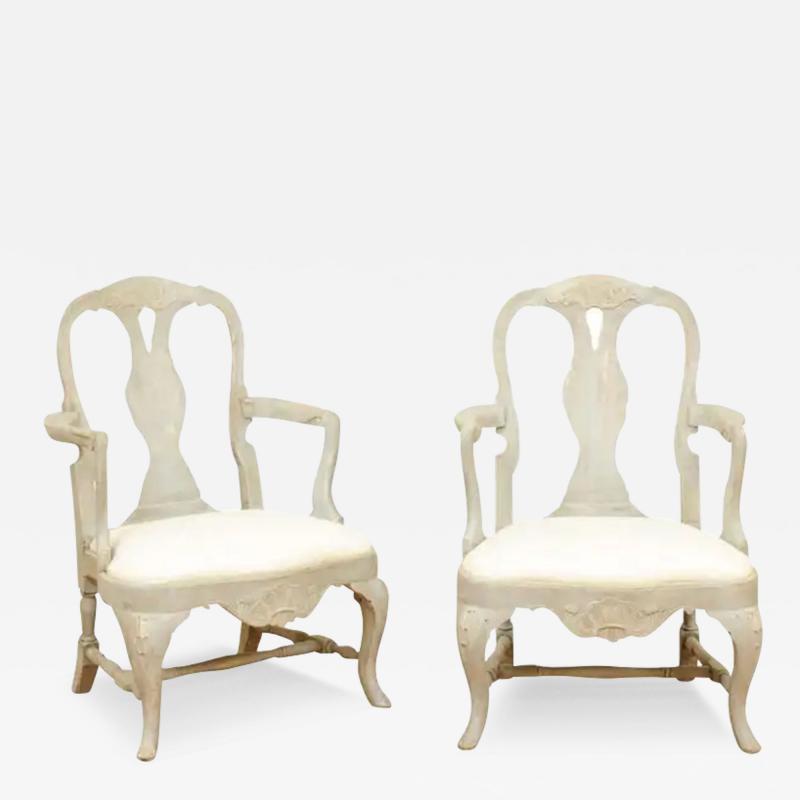 Pair of Swedish Rococo Style 1890s Painted Wood Armchairs
