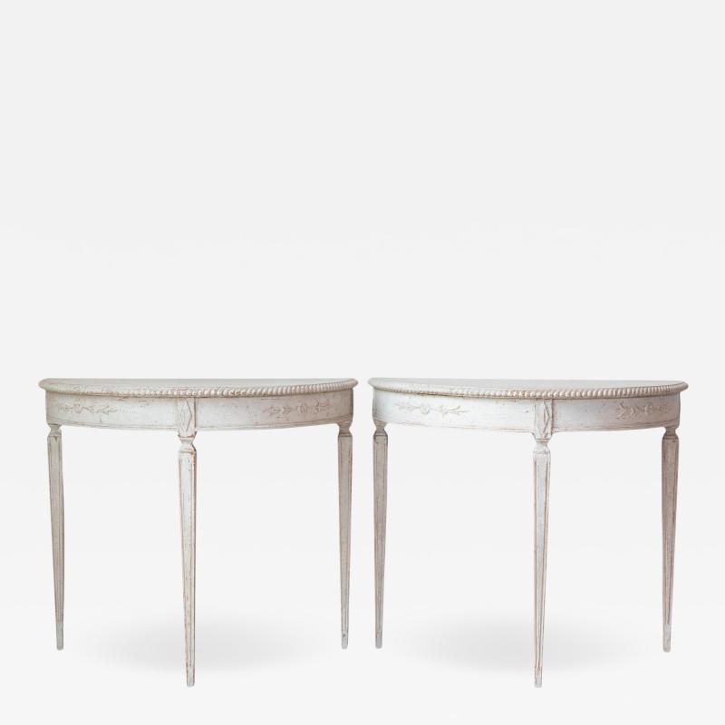 Pair of Swedish White Demi Lune Tables circa 1920s