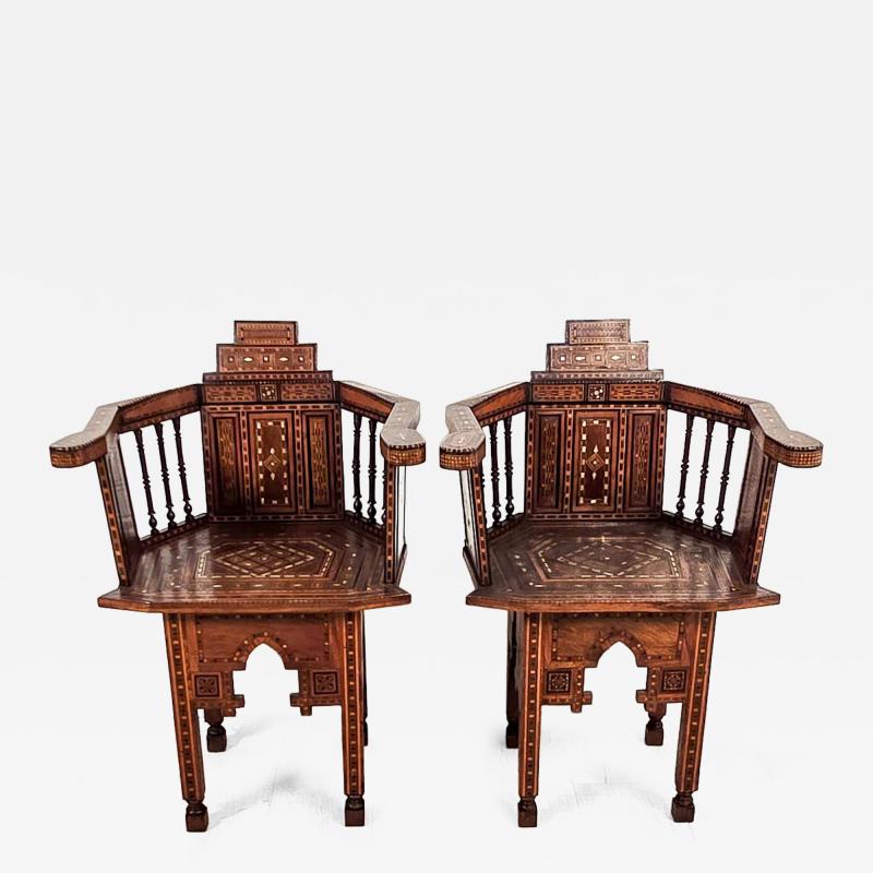 Pair of Syrian Shell Inlaid Hall Chairs circa 1960