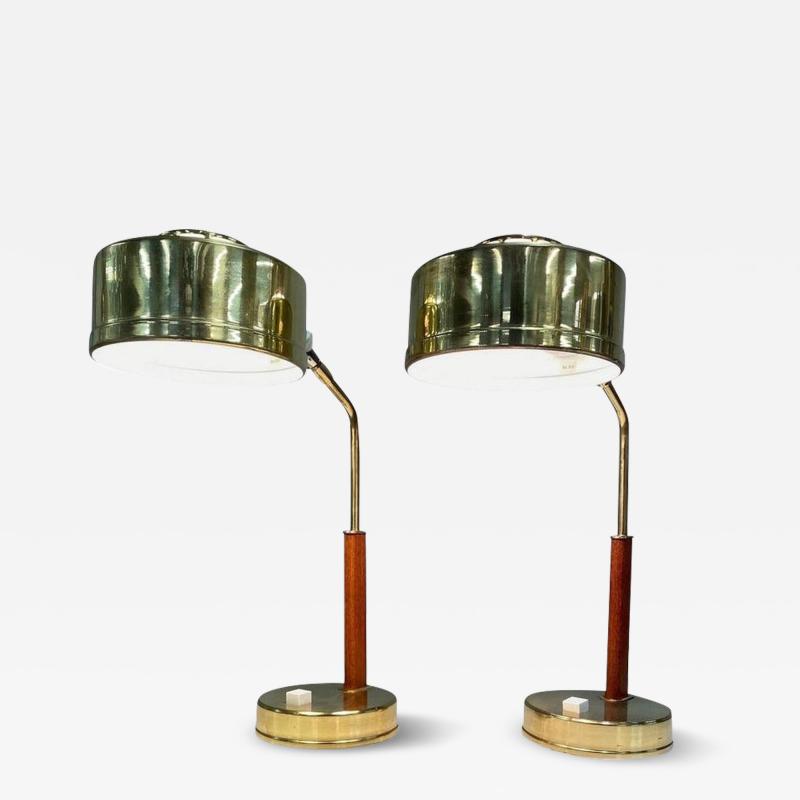 Pair of Table Lamps in Teak Brass BJS Skellefte Sweden 1960s