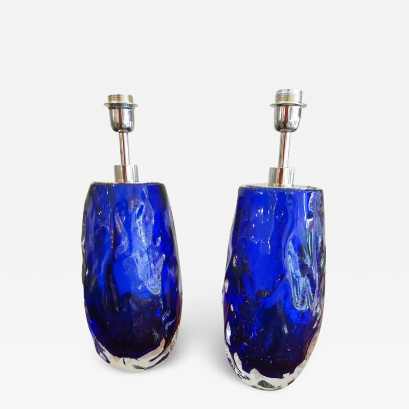 Pair of Table Lamps in blue Murano Glass