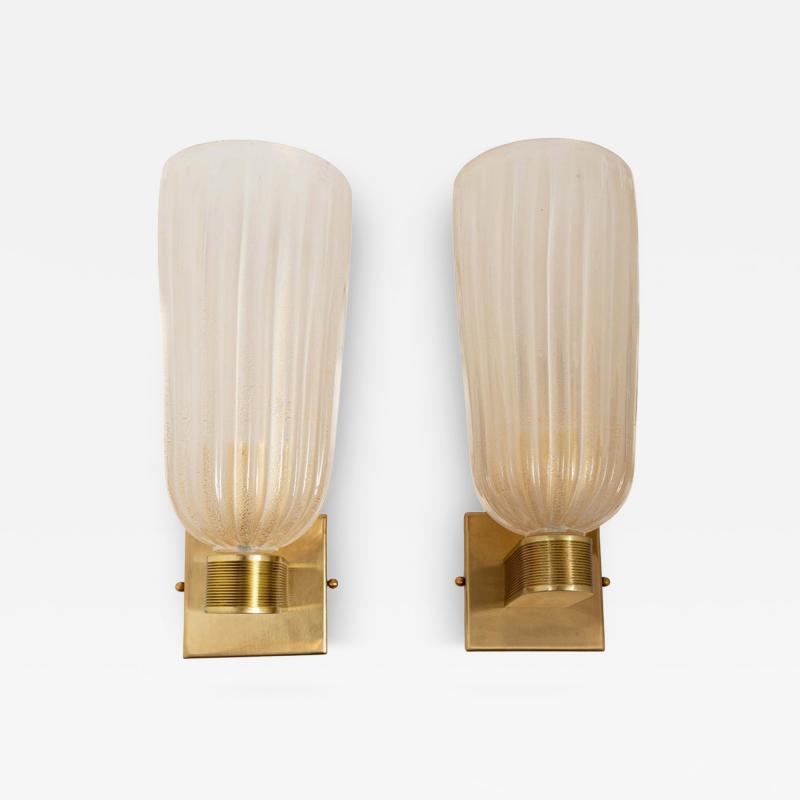 Pair of Tall Murano Blown Gold Round Wall Lights Contemporary 2 Sets Available