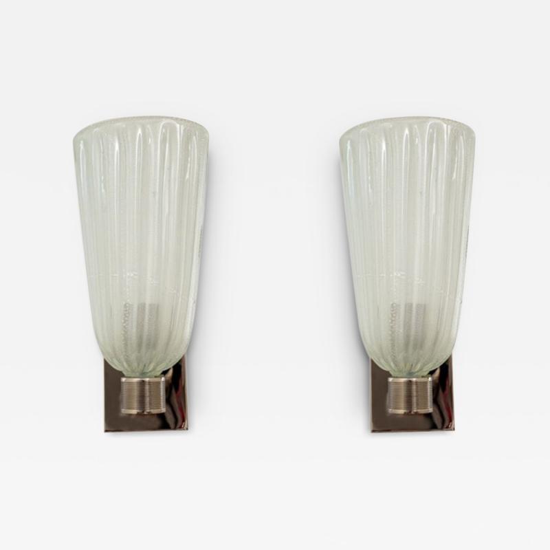 Pair of Tall Murano Blown Silver Opaque Nickel Wall Lights Contemporary