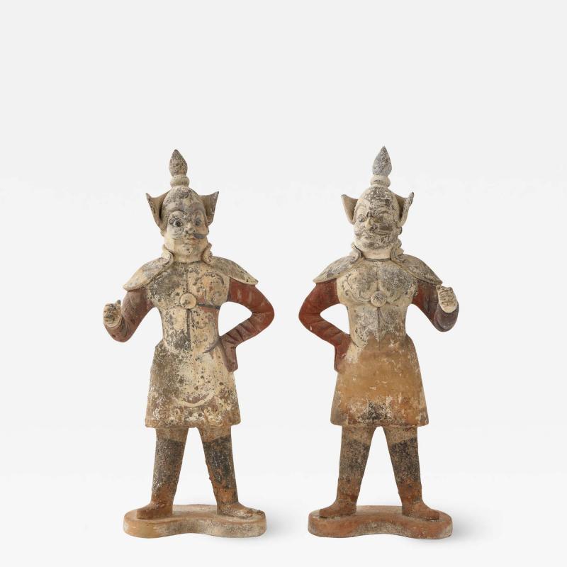 Pair of Tang Dynasty Painted Earthenware Guardians or Soldiers