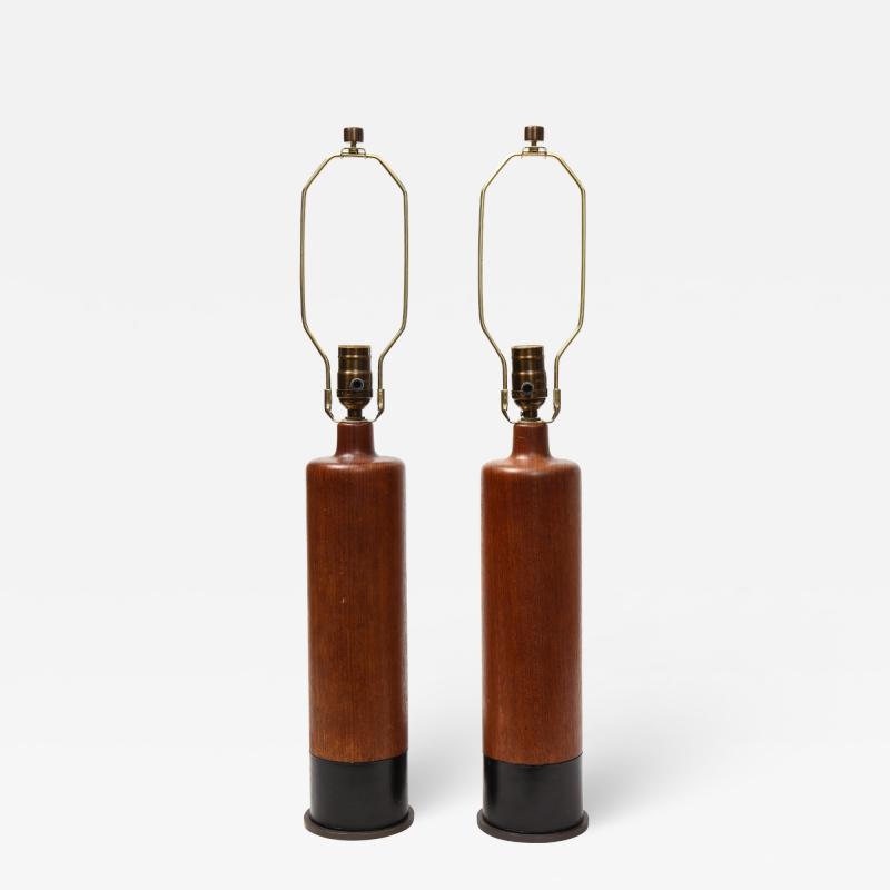 Pair of Teak and Leather Table Lamps