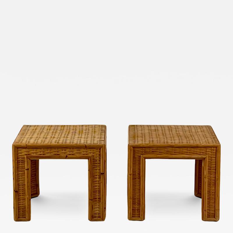 Pair of Thick Custom Made Rattan and Wicker End Tables