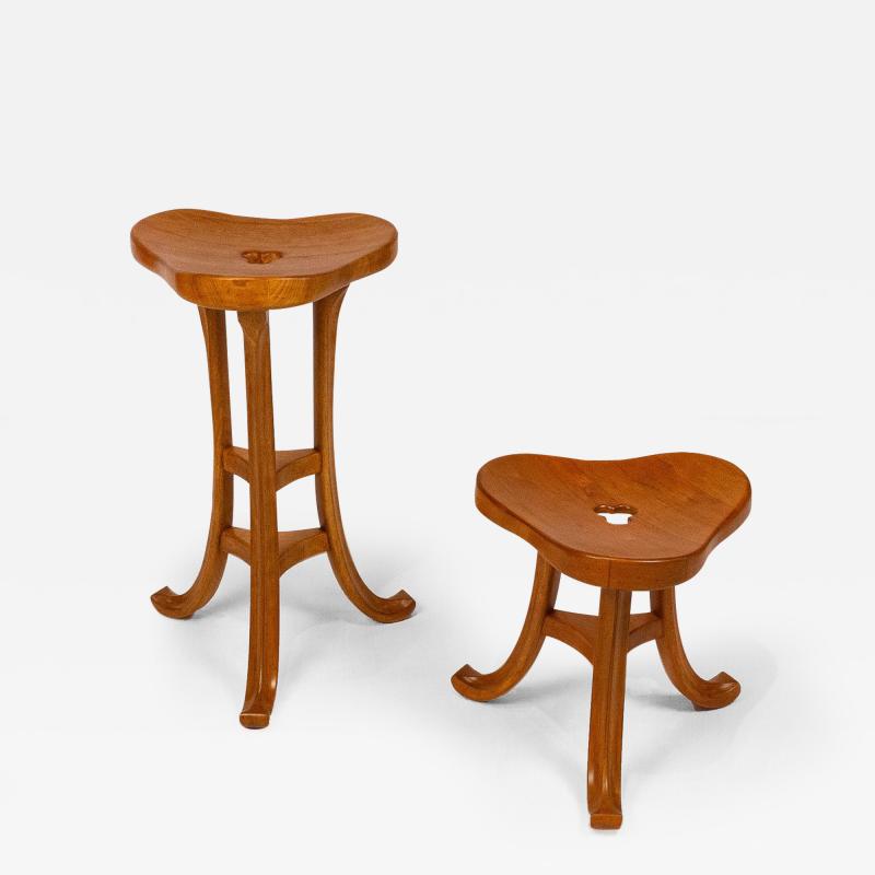 Pair of Three Legged Trefoil Design Stools in the Style of Adolf Loos