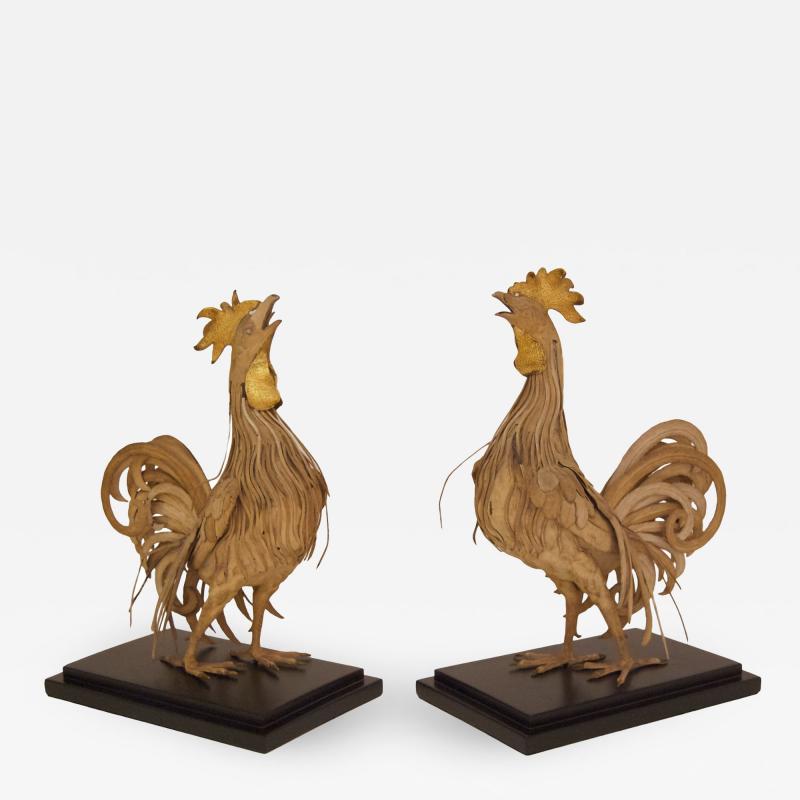 Pair of Tole Roosters with Gilt Detail