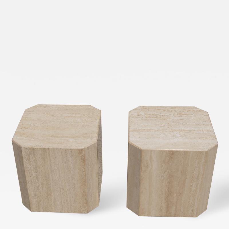 Pair of Travertine Cube Side Tables
