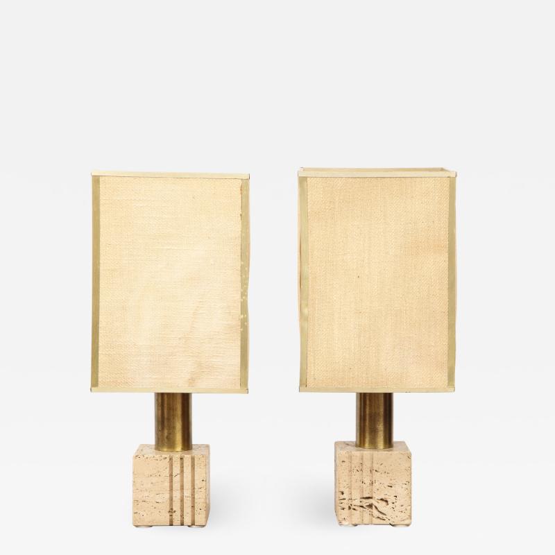Pair of Travertine and Brass Table Lamps by Fratelli Mannelli Italian 1970s