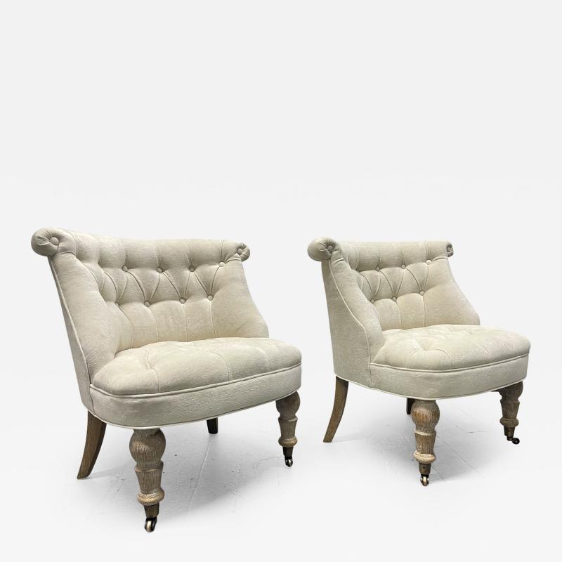 Pair of Tufted Cerused Lounge Slipper Chairs