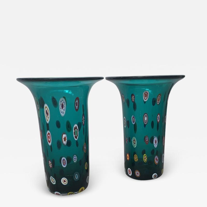 Pair of Turquoise Murano Glass Vases