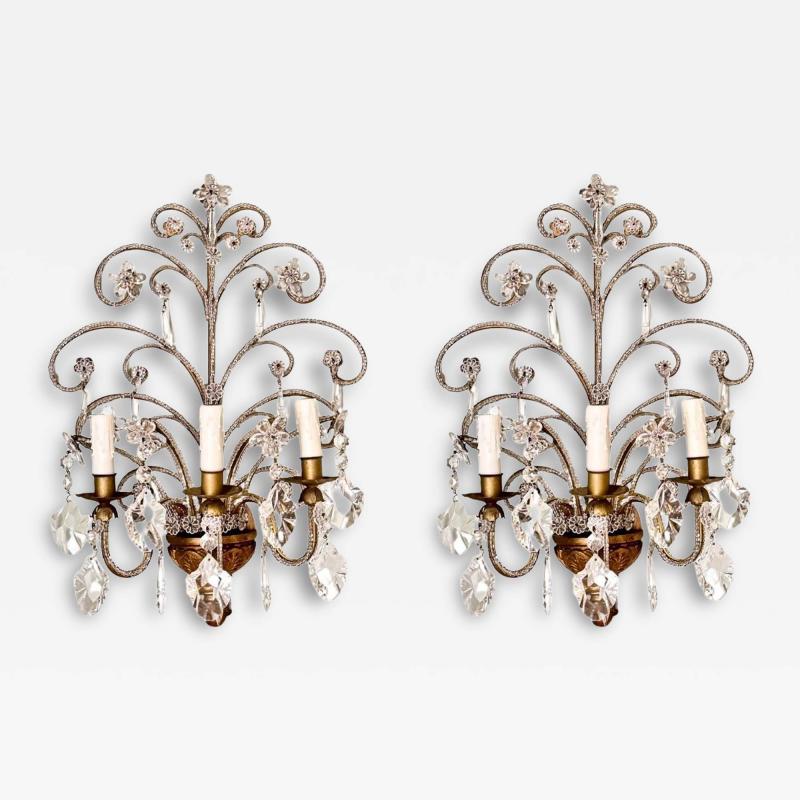 Pair of Tuscan 3 Lite Rococo Style Wall Sconces