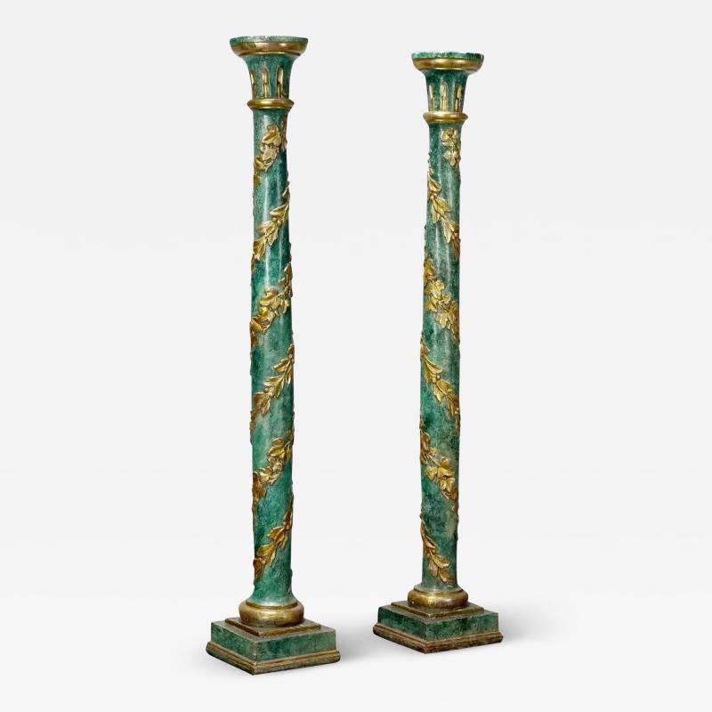 Pair of Tuscan Painted and Parcel Giltwood Columns Circa 1800