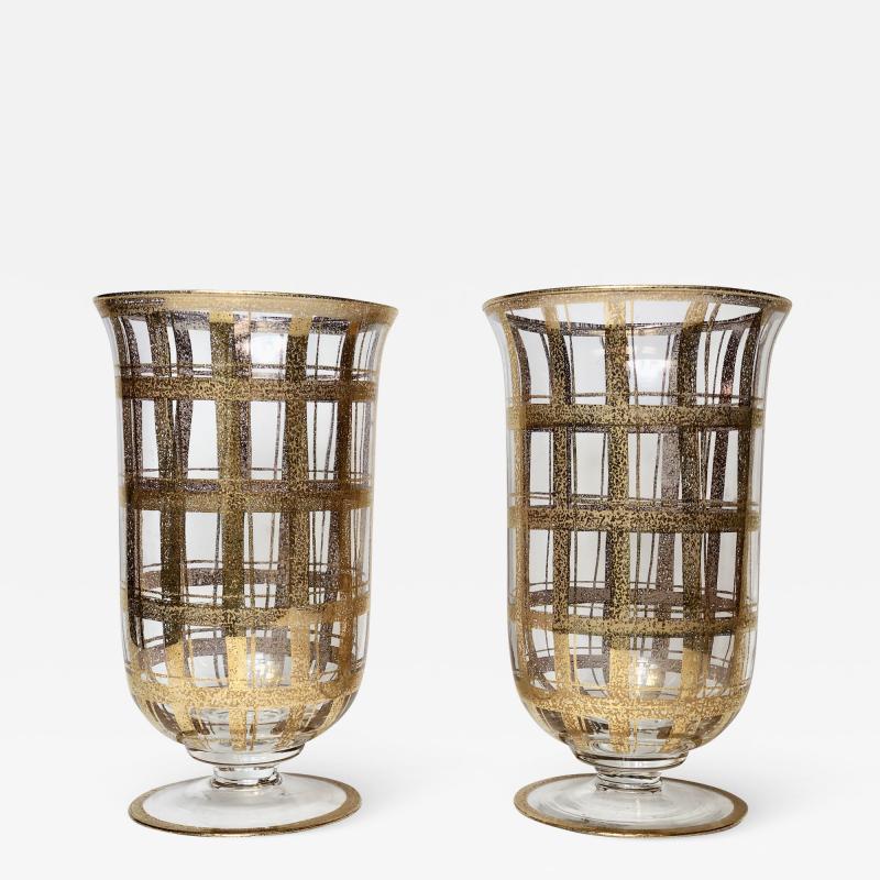 Pair of Two Glass Vases with Gold Fleck 1950 Italy