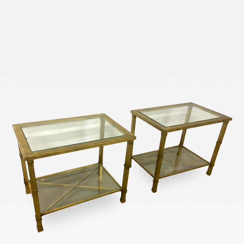 Pair of Two Tier 70s Coffee Table in Gilt Wrought Iron