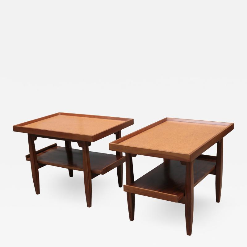 Pair of Two Tier Cork Top Side Tables