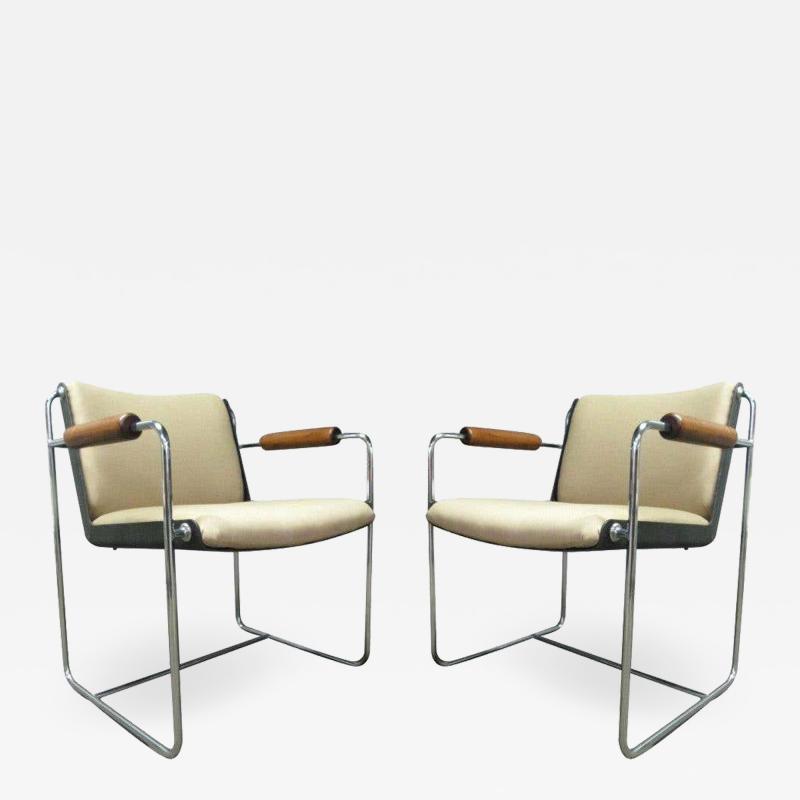 Pair of Unique Wood and Chrome Armchairs