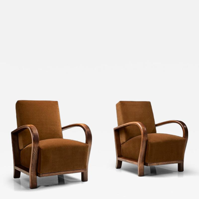 Pair of Upholstered Burnt Orange Armchairs Europe 20th Century