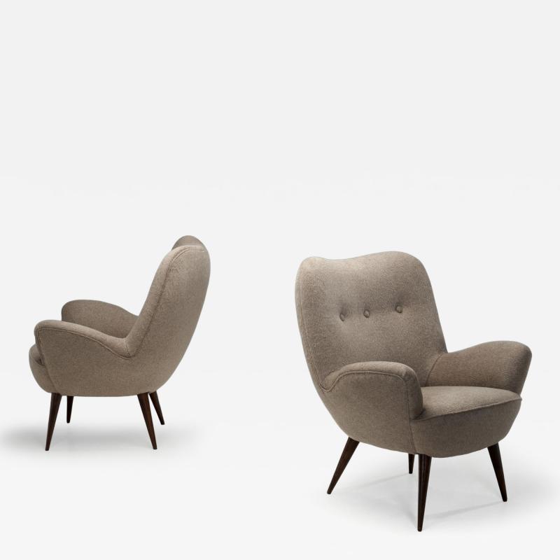 Pair of Upholstered Italian Armchairs with Tufted Buttons Italy 1950s