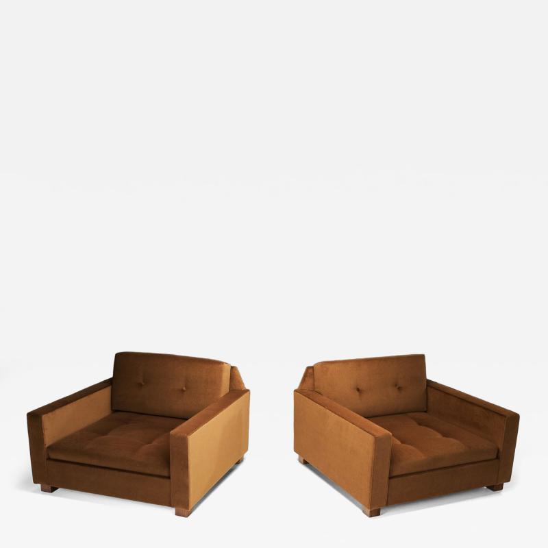 Pair of Upholstered Italian Lounge Chairs Italy 1960s