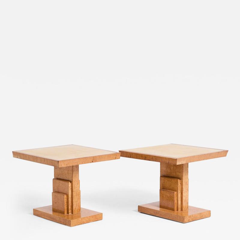 Pair of Velum and Birch Side Tables