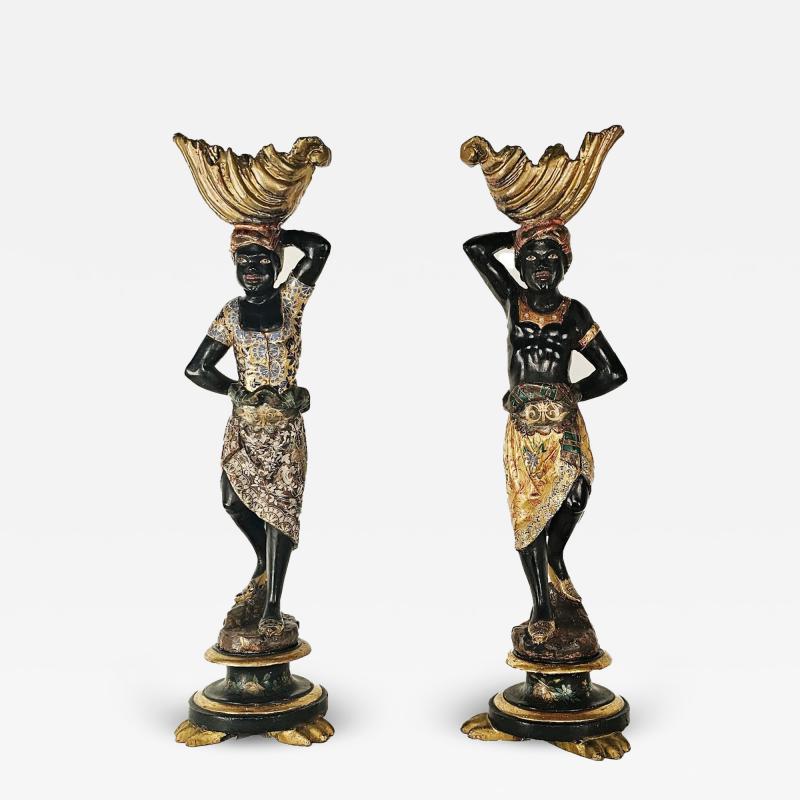 Pair of Venetian Blackamoor Figurines Italy circa 1920