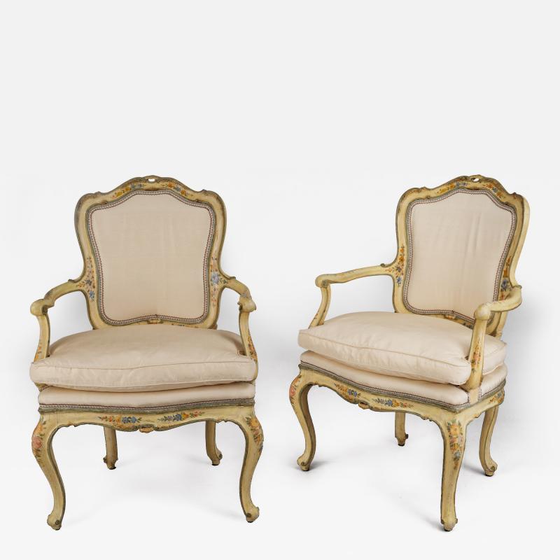 Pair of Venetian Creame Fauteuils with Original Paint