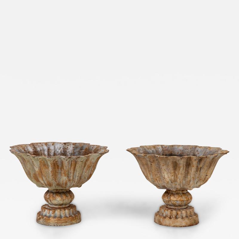 Pair of Verdigris Painted Iron Tazzas or Urns English late 20th Century